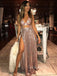 Rose Gold Sequin Sexy Side Slit Long Evening Prom Dresses, Cheap Custom Prom Dresses, MR7231