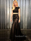 Two Pieces Mermaid Black Lace Long Evening Prom Dresses, Cheap Custom Prom dresses, MR7232