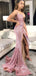 Pink Sequin Deep V Neck Side Slit Long Evening Prom Dresses, Cheap Custom Prom Dresses, MR7234