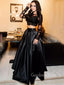 Black Long Sleeves Two Pieces Lace Satin Long Evening Prom Dresses, Long Custom Party prom dresses, MR7237