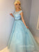 Blue Lace A-line Tulle Long Evening Prom Dresses, Evening Party Prom Dresses, MR7240