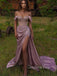 Off Shoulder Side Slit Dusty Purple Long Evening Cheap Party Prom Dresses, Cheap Prom Dresses, MR7241