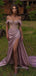 Off Shoulder Side Slit Dusty Purple Long Evening Cheap Party Prom Dresses, Cheap Prom Dresses, MR7241