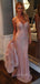 Pink  Mermaid V Neck Long Evening Prom Dresses, Custom Prom Dresses, MR7242