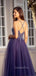 Deep V Neck Backless Purple Tulle Long Evening Prom Dresses, Cheap Tulle Sweet Dresses, MR7243