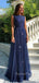 See Throuth Backless Navy Blue Sparkly Long Evening Prom Dresses, MR7247