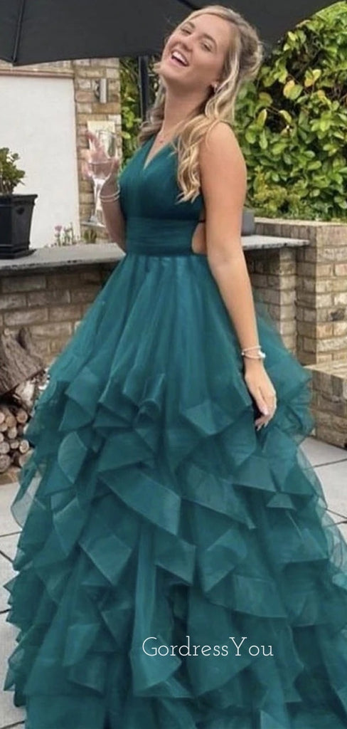 Sexy Backless V Neck Long Evening Prom Dresses, Cheap Custom Prom Dresses, MR7253