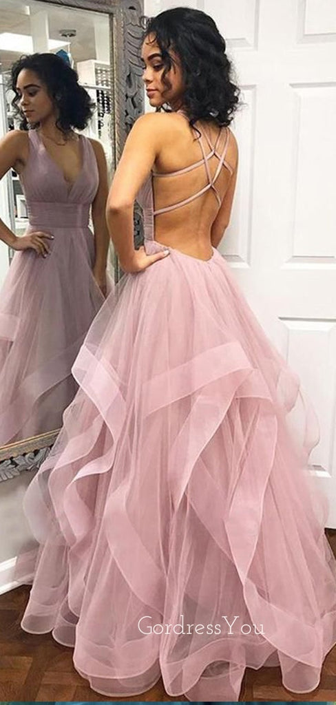 Sexy Backless V Neck Long Evening Prom Dresses, Cheap Custom Prom Dresses, MR7253