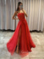 See Throuth Red Spaghetti Straps A-Line Long Evening Prom Dresses, MR7254