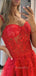 See Throuth Red Spaghetti Straps A-Line Long Evening Prom Dresses, MR7254