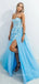 A-Line Tulle Side slit Blue Lace Long Evening Prom Dresses, Cheap Tulle Sweet Dresses, MR7256