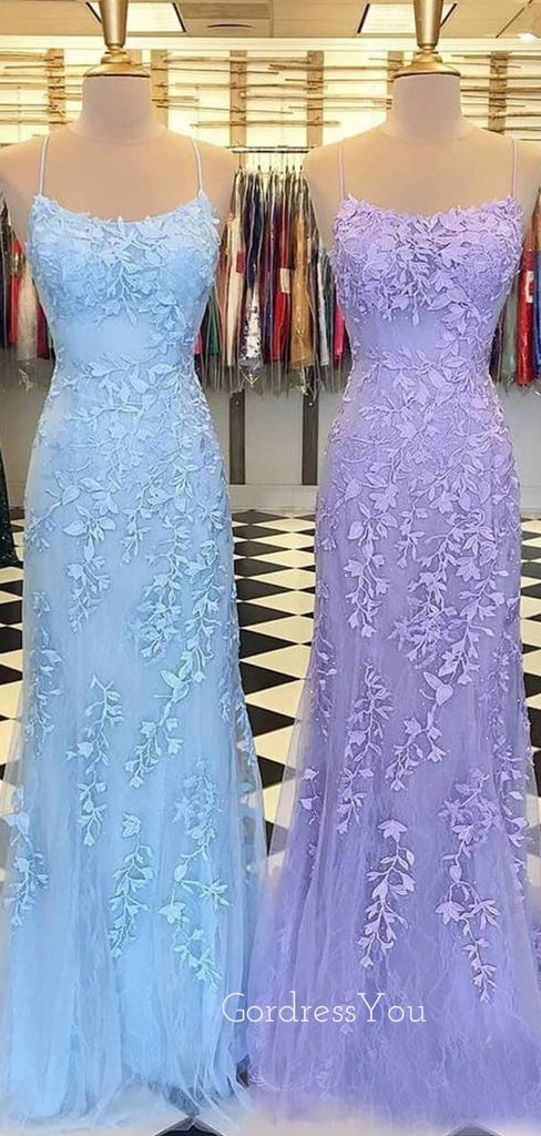 Spaghetti Straps Mermaid Lace backless Long Evening Prom Dresses, MR7268