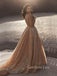 Golden Sequin Backless A-Line Long Evening Prom Dresses, Cheap Custom Sweet Prom dresses, MR7274