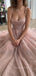 Spaghetti Straps Pink Sharkly Long Evening Prom Dresses, Cheap Custom Homecoming Dresses, MR7287