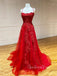 Red Lace A-Line Spaghetti Straps Long Evening Prom Dresses, Cheap Custom Prom Dress, MR7310