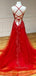 Red Lace A-Line Spaghetti Straps Long Evening Prom Dresses, Cheap Custom Prom Dress, MR7310