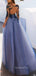 Sexy See Throuth Long Sleeves Tulle A-line Blue Lace Long Evening Prom Dresses, Cheap Prom Dress, MR7326