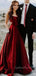 Burgundy Satin A-line Long Evening Prom Dresses, Cheap Custom prom dresses, MR7337