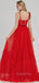 Red Tulle Beaded Straps A-Line Long Evening Prom Dresses, MR7340