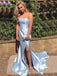 Blue Satin Mermaid Side Slit Long Evening Prom Dresses, Long Party prom dresses, MR7357