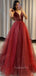 Burgundy Tulle A-Line Long Evening Prom Dresses With Detachable Skirt, Homecoming dresses, MR7362