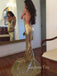 Sexy Gold Sequin Mermaid Spaghetti Straps Long Evening Prom Dresses, Cheap Custom Prom Dresses, MR7384