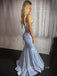 Two Pieces Blue Sparkly Mermaid/Trumpet Long Evening Prom Dresses, Cheap Custom Prom Dress, MR7398