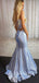 Two Pieces Blue Sparkly Mermaid/Trumpet Long Evening Prom Dresses, Cheap Custom Prom Dress, MR7398