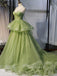 Ball Gown Spaghetti Straps Green Tulle Long Evening Prom Dresses, Cheap Custom Prom Dresses, MR7404