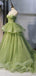 Ball Gown Spaghetti Straps Green Tulle Long Evening Prom Dresses, Cheap Custom Prom Dresses, MR7404