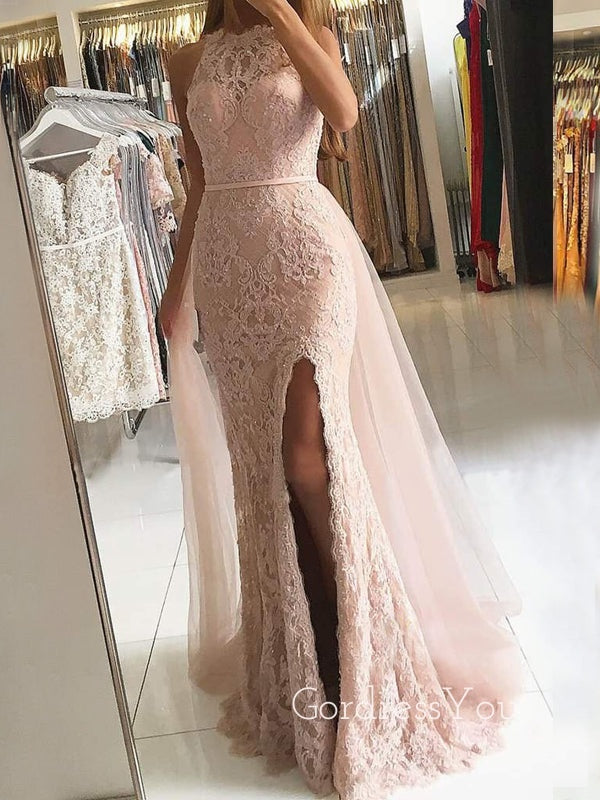 Pink Mermaid/Trumpet Appliques Lace Long Evening Prom Dresses, Cheap Custom Prom Dresses, MR7418