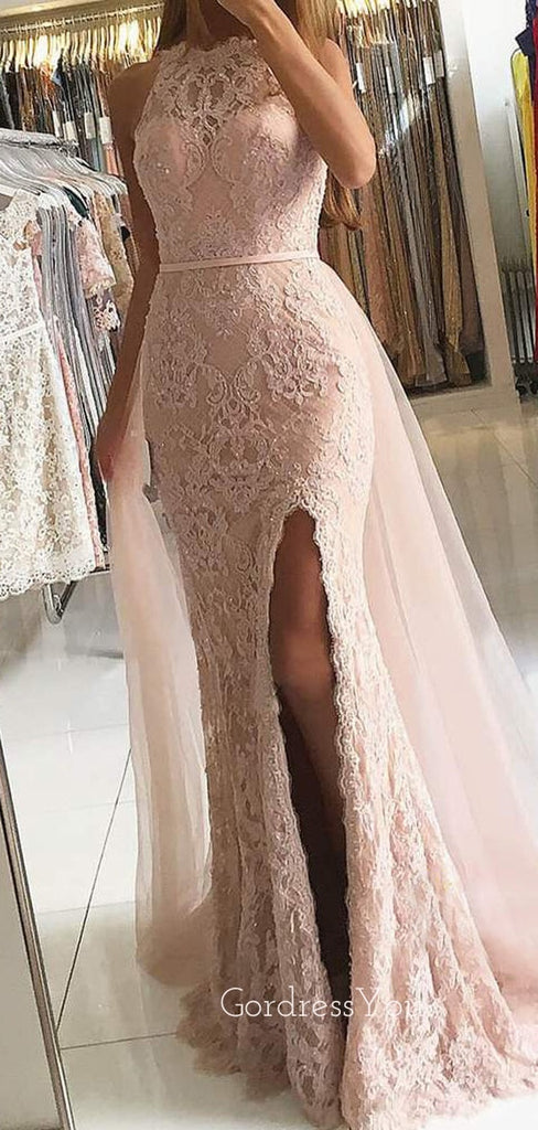 Pink Mermaid/Trumpet Appliques Lace Long Evening Prom Dresses, Cheap Custom Prom Dresses, MR7418