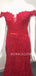 Off Shoulder Red Mermaid Beaded Long Evening Prom Dresses, MR7429