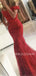 Off Shoulder Red Mermaid Beaded Long Evening Prom Dresses, MR7429