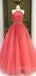 A-line Halter Watermelon Red Tulle Appliques Lace Long Evening Prom Dresses, Cheap Custom Prom Dress, MR7431