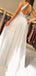 Deep V Neck White Chiffon Halter Beaded Long Evening Prom Dresses, Chiffon Beach Wedding Dresses, MR7432