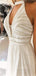 Deep V Neck White Chiffon Halter Beaded Long Evening Prom Dresses, Chiffon Beach Wedding Dresses, MR7432