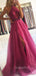 A-line Chic Halter High Split Organza Long Evening Prom Dresses, Cheap Prom Dresses, MR7444