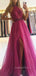 A-line Chic Halter High Split Organza Long Evening Prom Dresses, Cheap Prom Dresses, MR7444