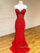 See Throuth Red Appliques Mermaid Lace Long Strapless Evening Prom Dresses, MR7451