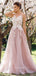 A-line Pink Tulle Appliques Long Evening Prom Dresses, Cheap Custom Prom Dress, MR7462