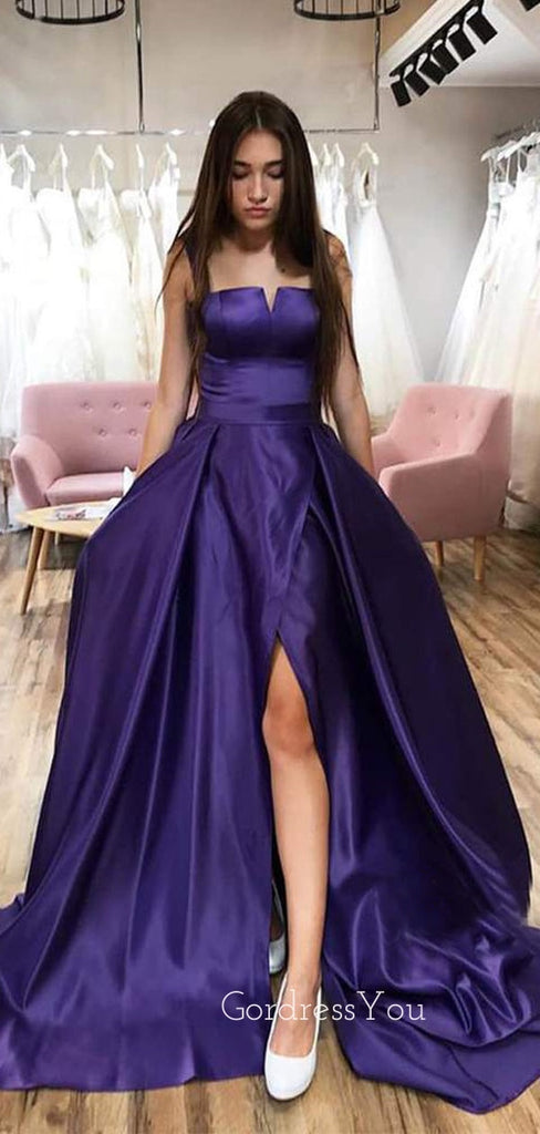 A-line Fuchsia Satin Long Evening Prom Dresses, Cheap Custom prom dresses, MR7477