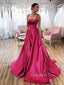 A-line Fuchsia Satin Long Evening Prom Dresses, Cheap Custom prom dresses, MR7477