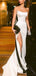 Sexy White Satin Mermaid Side Slit Strapless Long Evening Prom Dresses, Cheap Custom Prom Dresses, MR7479