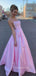 Sexy Backless A-line Spaghetti Straps Pink Satin Long Evening Prom Dresses, Cheap Custom prom dresses, MR7486