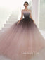 Off Shoulder Ball Gown Pink Tulle Gradient Long Evening Prom Dresses, Cheap Custom Prom Dresses, MR7502