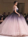 Off Shoulder Ball Gown Pink Tulle Gradient Long Evening Prom Dresses, Cheap Custom Prom Dresses, MR7502