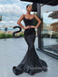 Black Satin Spaghetti Straps Mermaid Long Evening Prom Dresses, Cheap Custom Prom Dresses, MR7510