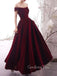 A-line Off-Shoulder Burgundy Velvet Long Evening Prom Dresses, Cheap Custom prom dresses, MR7528