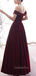 A-line Off-Shoulder Burgundy Velvet Long Evening Prom Dresses, Cheap Custom prom dresses, MR7528